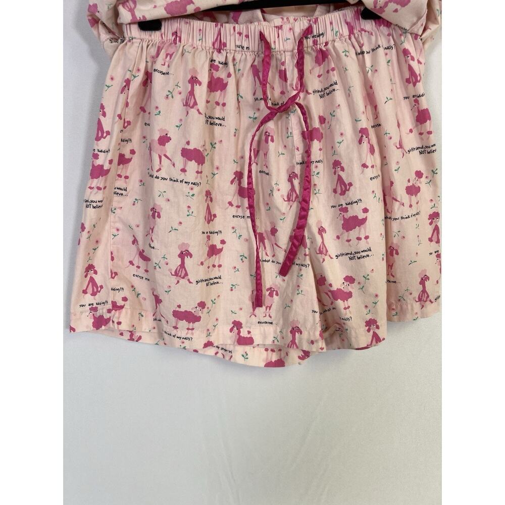 PJ Salvage Pink Poodle Dog Print Pajama Set Small Shorts Button Up Top - Picture 4 of 14
